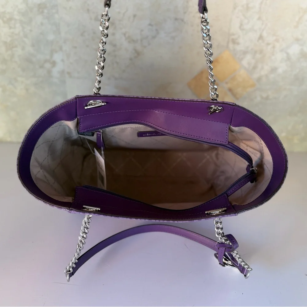 Michael Kors Jet Set Travel LG Shoulder Chain Tote Bag MK Dark Purple - Picture 9 of 14